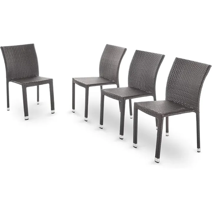 Christopher Knight Home Dover Outdoor Wicker Armless Stacking Chairs with Aluminum Frame, 4-Pcs Set, Multibrown