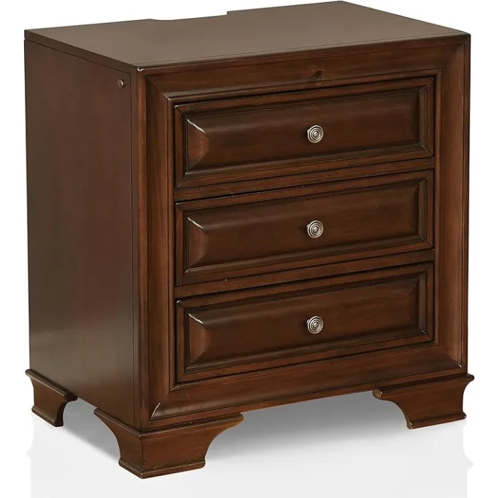 Furniture of America Bradford Solid Wood 3-Drawer Nightstand in Brown Cherry
