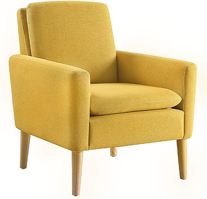 Lohoms Modern Accent Chair for Families, Linen Fabric Upholstered Comfy Armchair for Living Room, Bedroom, Apartment, Waiting Area, Mid-Century Modern Chair with Wood Legs, Mustard Yellow