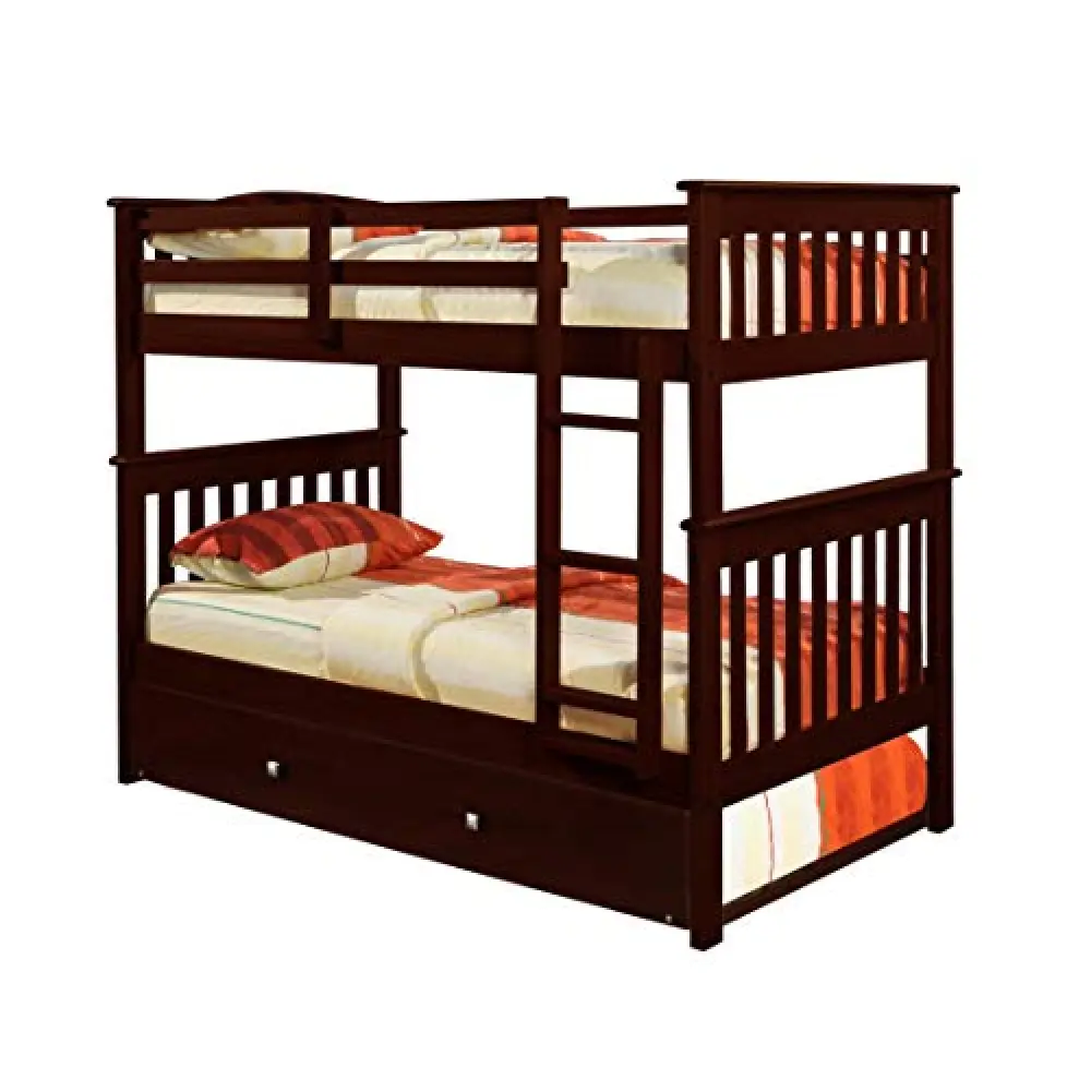 DONCO Twin/Twin Dark Cappuccino Mission Bunk Bed with Twin Trundle