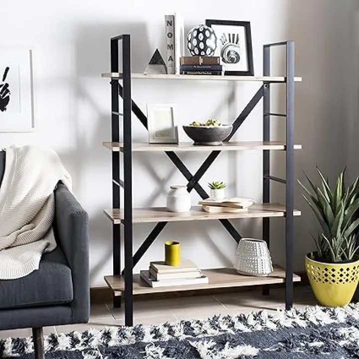 Safavieh Home Collection Raylan Retro Midcentury 4 Tier Etagere, Oak and Black