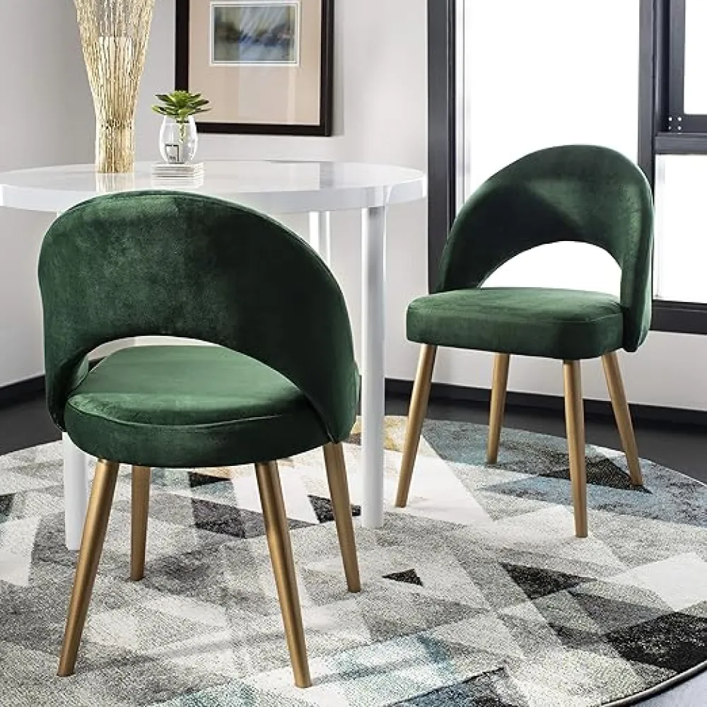 Safavieh Home Giani Retro Malachite Green Velvet and Gold Dining Chair, Set of 2