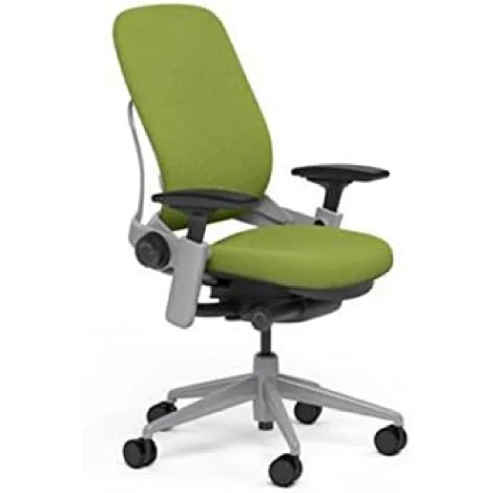 Steelcase Leap Desk Task Chair in Buzz2 5G59 Meadow Fabric - 4-Way Highly Adjustable Arms - Platinum Frame and Base - Soft Dual Wheel Hard Floor Casters
