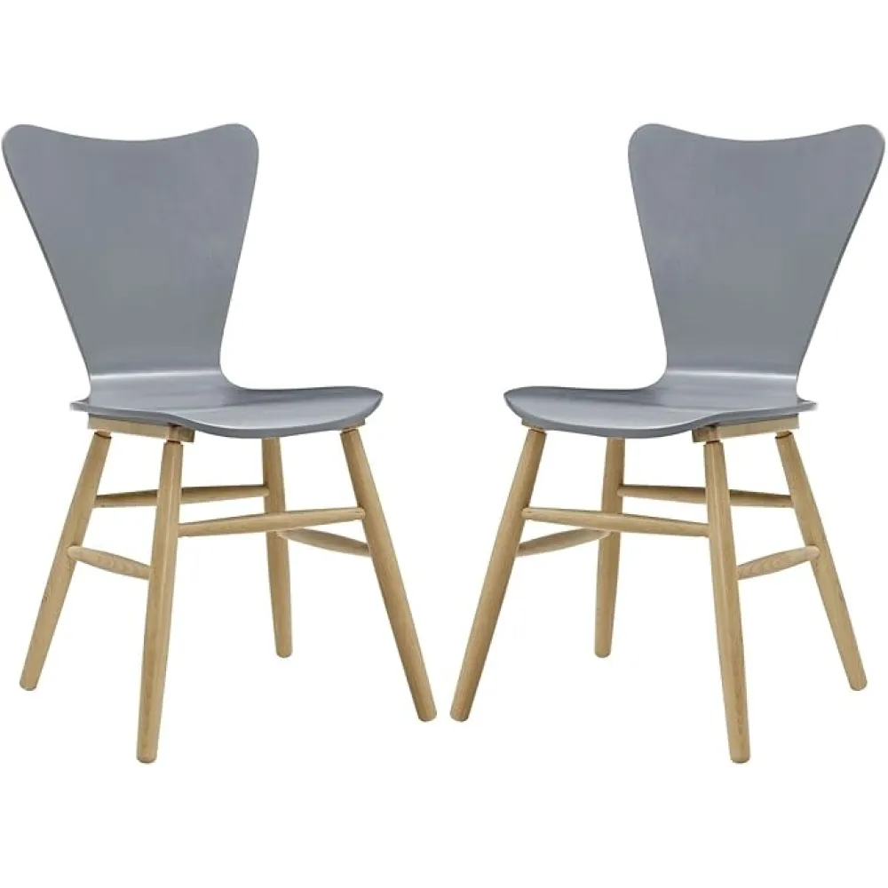 Modway Cascade Mid-Century Modern Wood Two Kitchen and Dining Room Chairs in Gray