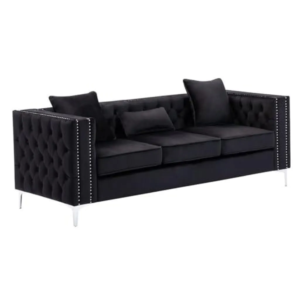 Lilola Home Lorreto Black Velvet Sofa
