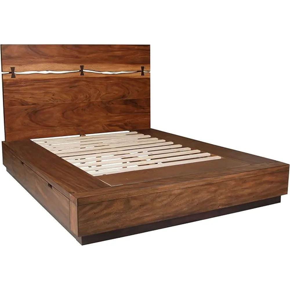 Coaster Home Furnishings Winslow Farmhouse Wood Queen Size Storage Panel Bed Frame Platform Bed 54-inch Headboard Smokey Walnut 223250SQ