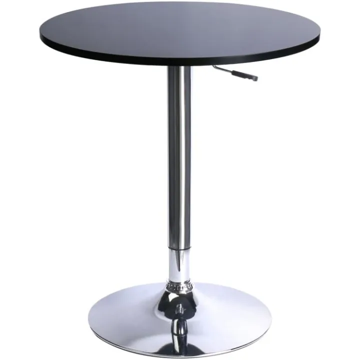 Leopard MDF Round Top Adjustable Bar Table, Pub Table with Silver Leg and Base (Black)