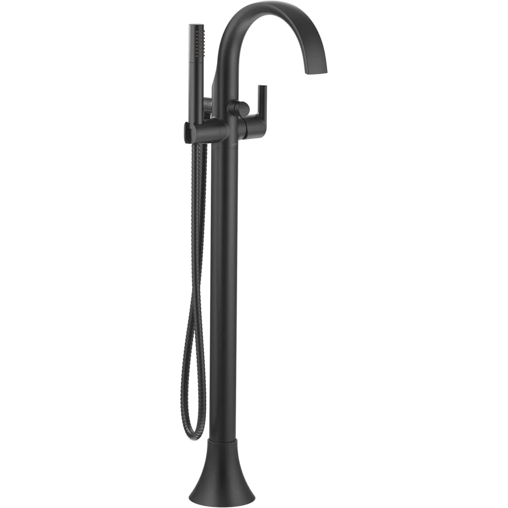 Moen Doux Matte Black One-Handle Freestanding Floor Mount Bathtub Filler with Handshower, Free Standing Tub Faucet, S3105BL