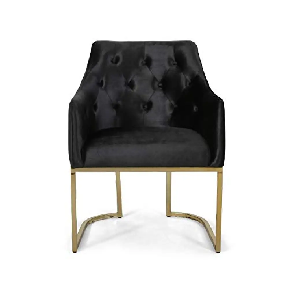Christopher Knight Home Fern Modern Tufted Glam Accent Chair with Velvet Cushions and U-Shaped Base, Black and Gold Finish