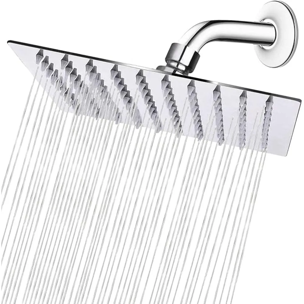 NearMoon Rain Shower Head, High Flow Stainless Steel Square Rainfall Shower, High Pressure Design, Awesome Shower Experience Even At Low Water Flow (8 Inch, Chrome Finish)