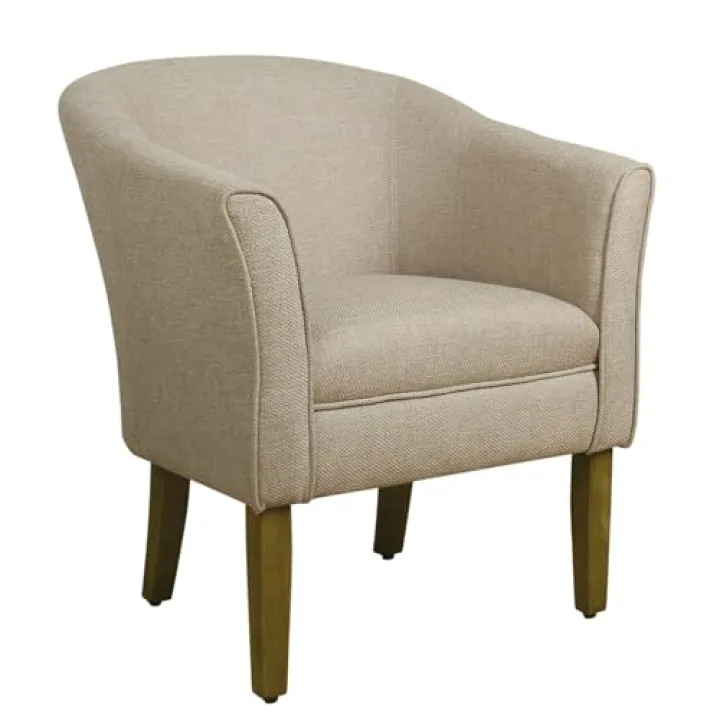 HomePop Barrel Shaped Accent Chair, Cream and Brown