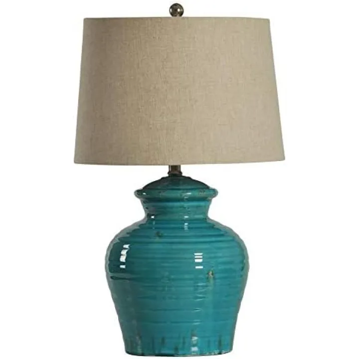 MISC Turquoise Teal Jug Table Lamp Office Lamps Rustic Farmhouse Theme Dining End Tables Bedside Light Fixture, Ceramic Glass