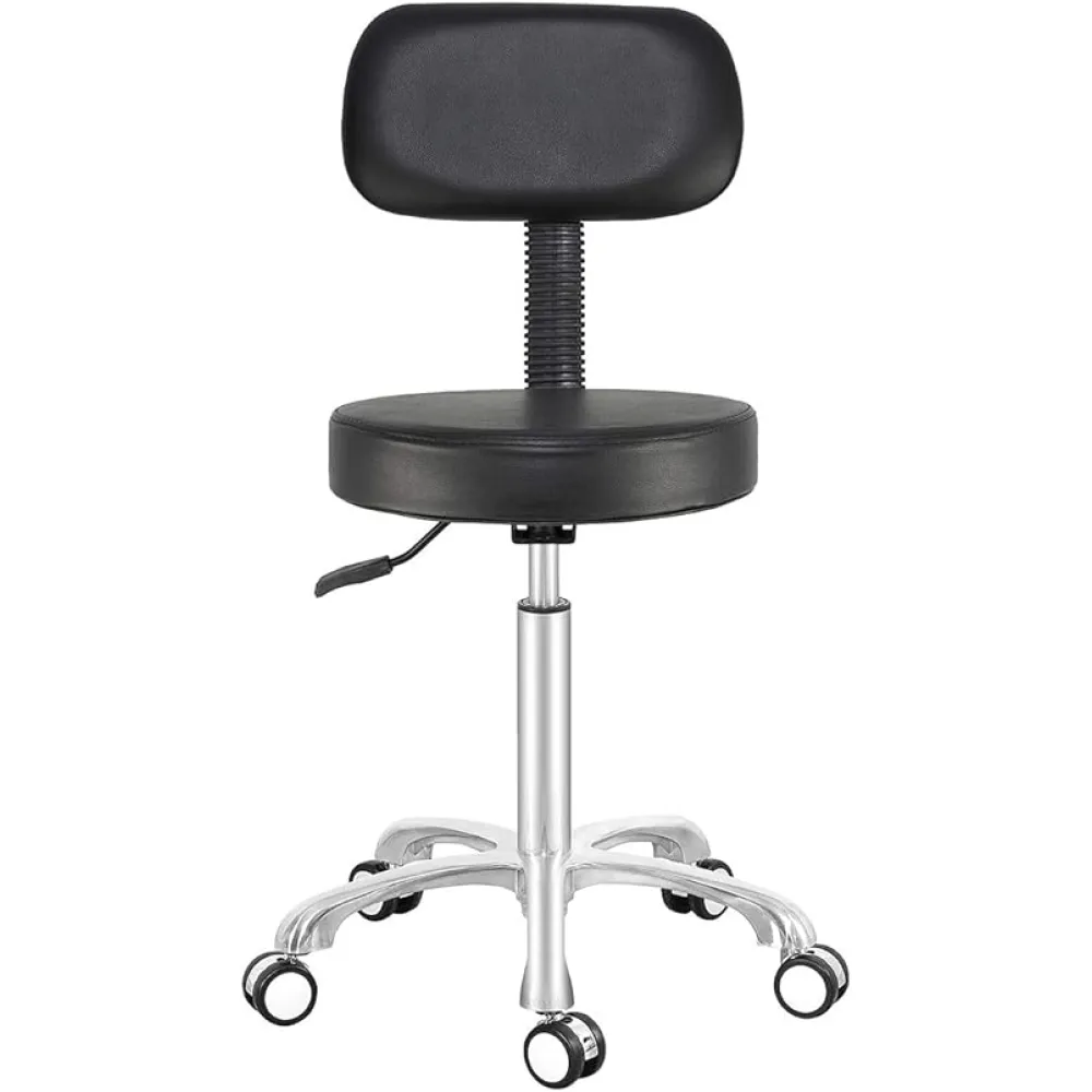 Antlu Rolling Stool Drafting Chair for Garage Shop Workbench Kitchen Medical Salon,Swivel Adjustable Stool with Wheels and Back Support (Black, Without Foot Ring)