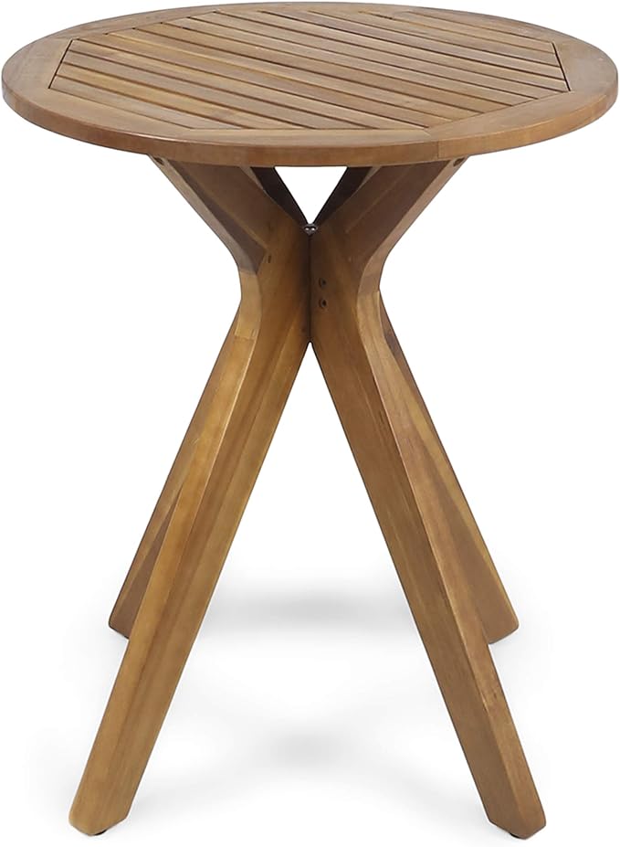 GDFStudio Outdoor Round Acacia Wood Bistro Table with X Legs, Teak