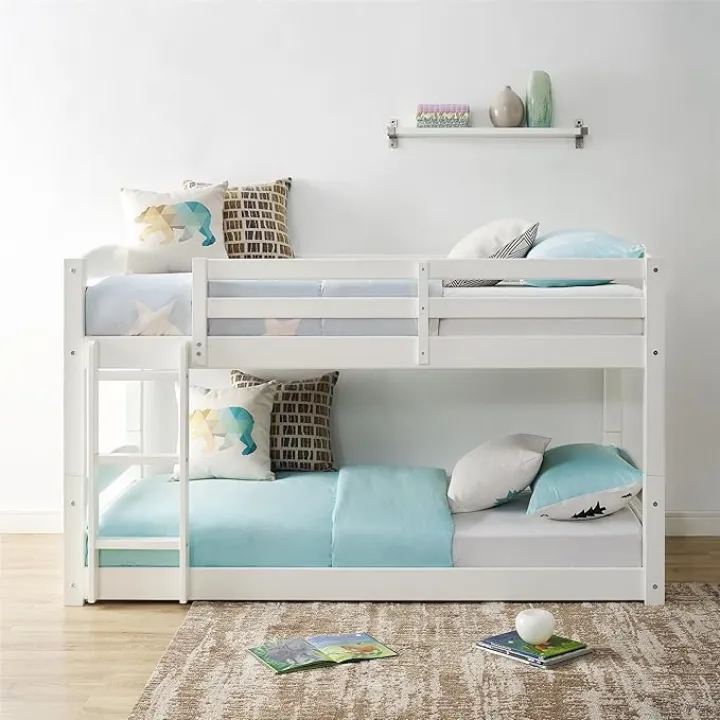 DHP Phoenix Full-Over-Full Bunk Bed with Ladder, White, Space-Saving Design, Solid Wood Construction, Ideal for Small Spaces