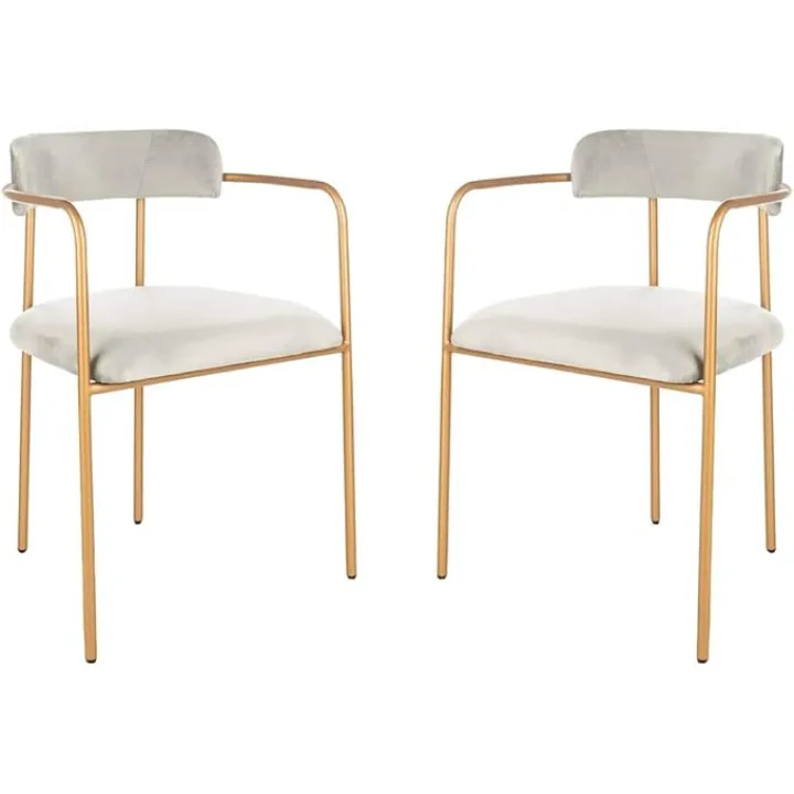 Safavieh Home Camille Grey Velvet and Gold Low Back Side Chair, Set of 2