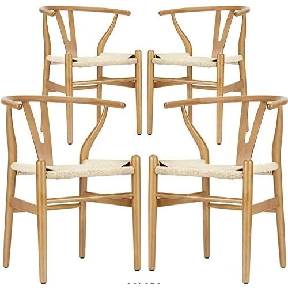 Wishbone Chair - Wooden Dining Chair - Mid Century Style - Inspired by Hans Wegner (4, Beech & Natural Seat)