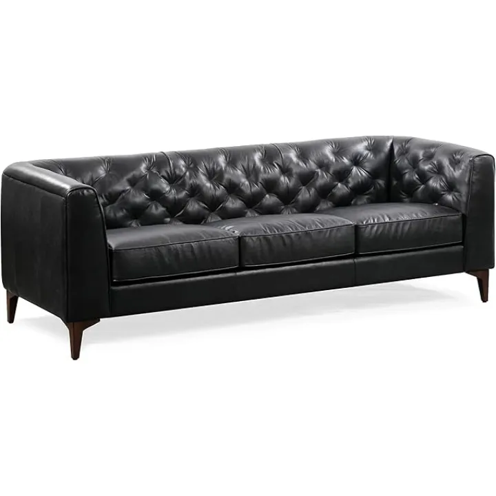 Poly & Bark Essex Leather Couch - 89-Inch Sofa with Tufted Back - Full-Grain Leather Sofa for Living Room with Feather-Down Topper - Living Room Couch - Vintage Italian Leather in Onyx Black