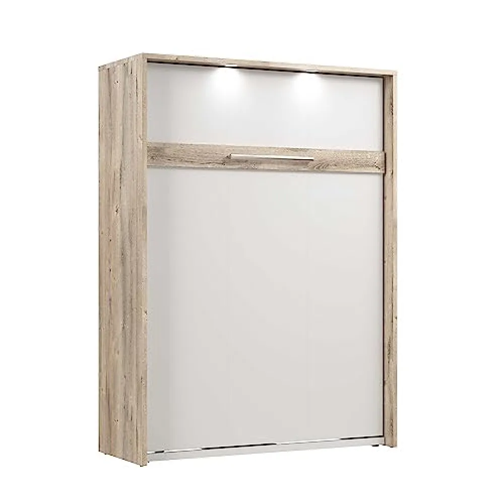 Bestar Cielo 60W Full Murphy Bed in Rustic Brown and White, Sleeping Arrangement for Multipurpose Room