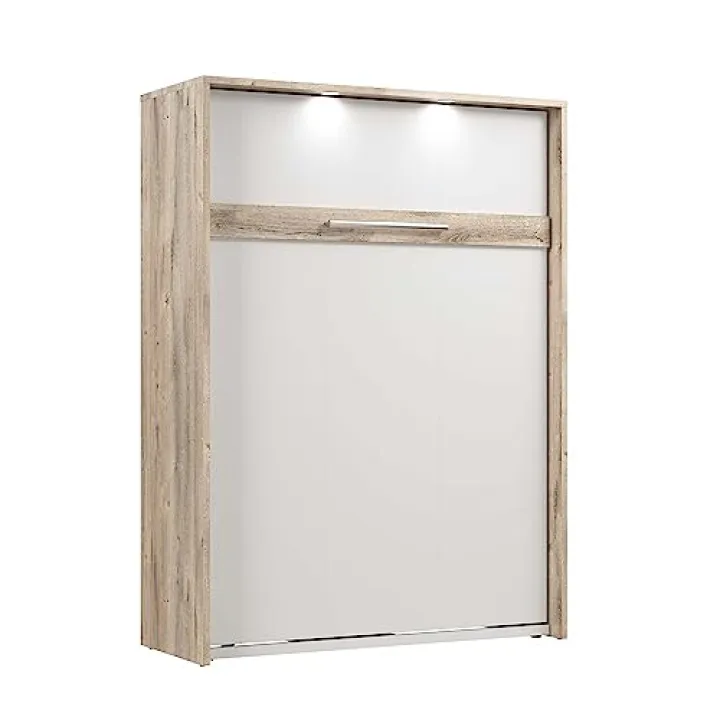 Bestar Cielo 60W Full Murphy Bed in Rustic Brown and White, Sleeping Arrangement for Multipurpose Room