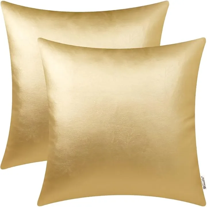 BRAWARM Faux Leather Throw Pillow Covers 22 X 22 Inches - Gold Leather Pilow Covers Pack of 2, Solid Dyed Leather Pillowcases for Couch Bed Sofa Garden Home Decorative