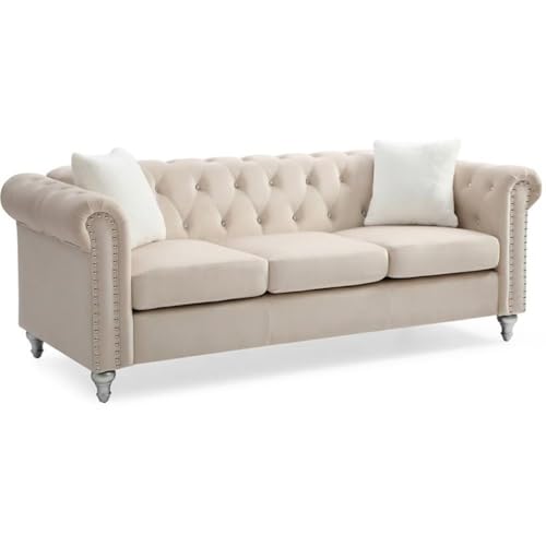 Glory Furniture Raisa Velvet Sofa in Beige