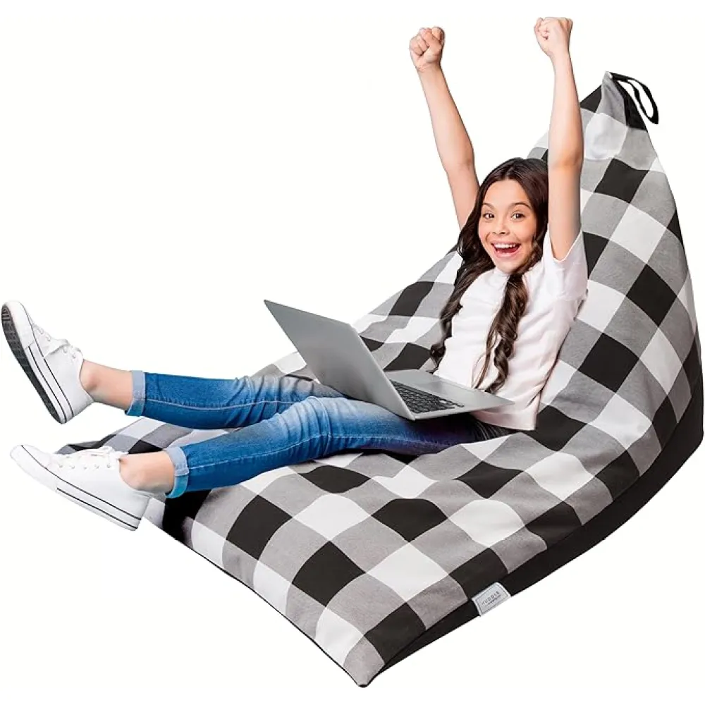 Huddle Original Stuffed Animal Bean Bag Storage Cover Large Designer Beanbag Chairs for Kids Teens & Adults | Instant Clutter Clear for Stylish Moms - Stuffed Animal Storage Bean Bag Chair Gingham