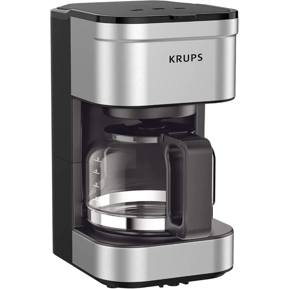 KRUPS Simply Brew Compact 5 Cup Coffee Maker: Stainless Steel Design, Pause & Brew, Keep Warm, Reusable Filter, Drip-Free Carafe