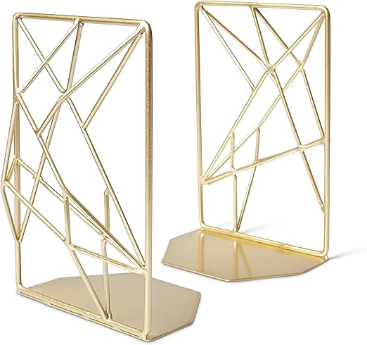 Bookends Pair Gold Modern Simple Minimalist Bookends Retro Vintage MidCentury Modern Abstract Geometric Gold Decor Heavy Duty Girl Teen Gift Unique