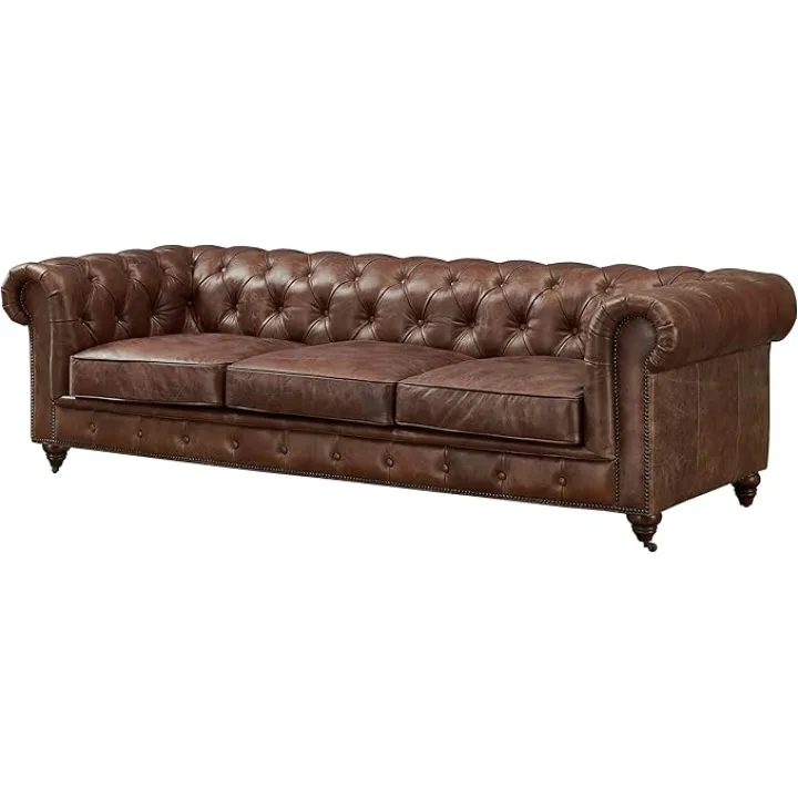 Crafters and Weavers Craftsman Mission 95" Leather Sofa in Dark Brown