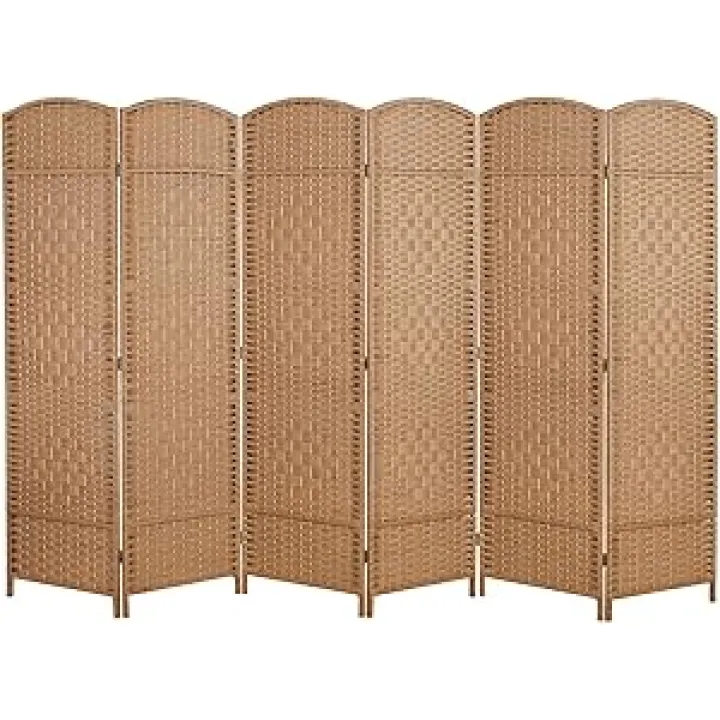 6 Panel Room Divider,6Ft Folding Privacy Screen,Tall - Extra Wide Foldable Panel Partition Wall Divider with Diamond Double-Weaved Hand-Woven Design Room Screen Divider