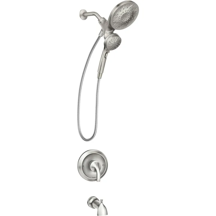 Moen 82304SRN Engage Multi-Function Handshower and Rainfall Shower Head Trim Combo with Handle, Tub Spout, Metal Hose and Valve, Brushed Nickel