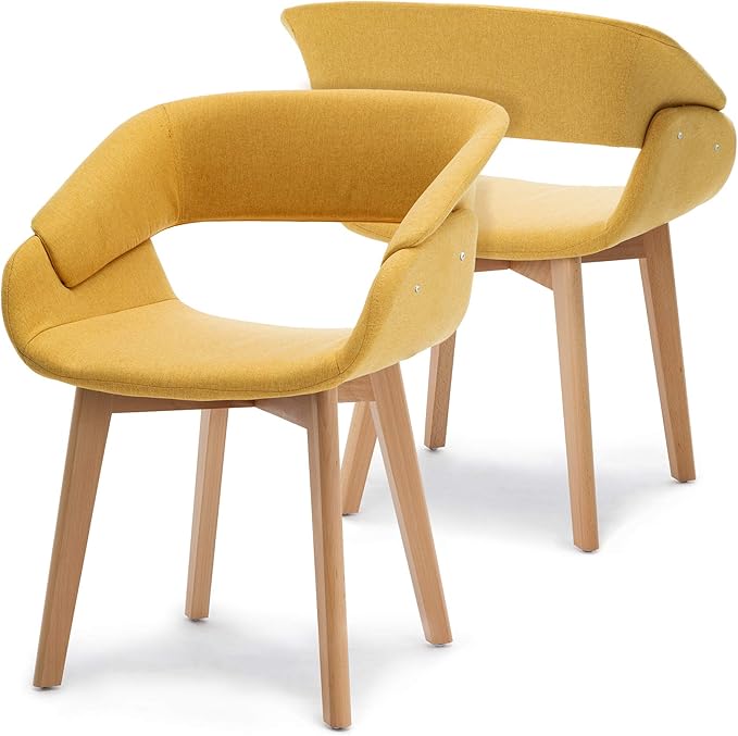 ivinta Dining Chairs Set of 2, Modern Upholstered Kitchen Chairs with Fabric Cushion and Solid Wood Legs for Dining Room Living Room or Restaurant, 9122 (Yellow)