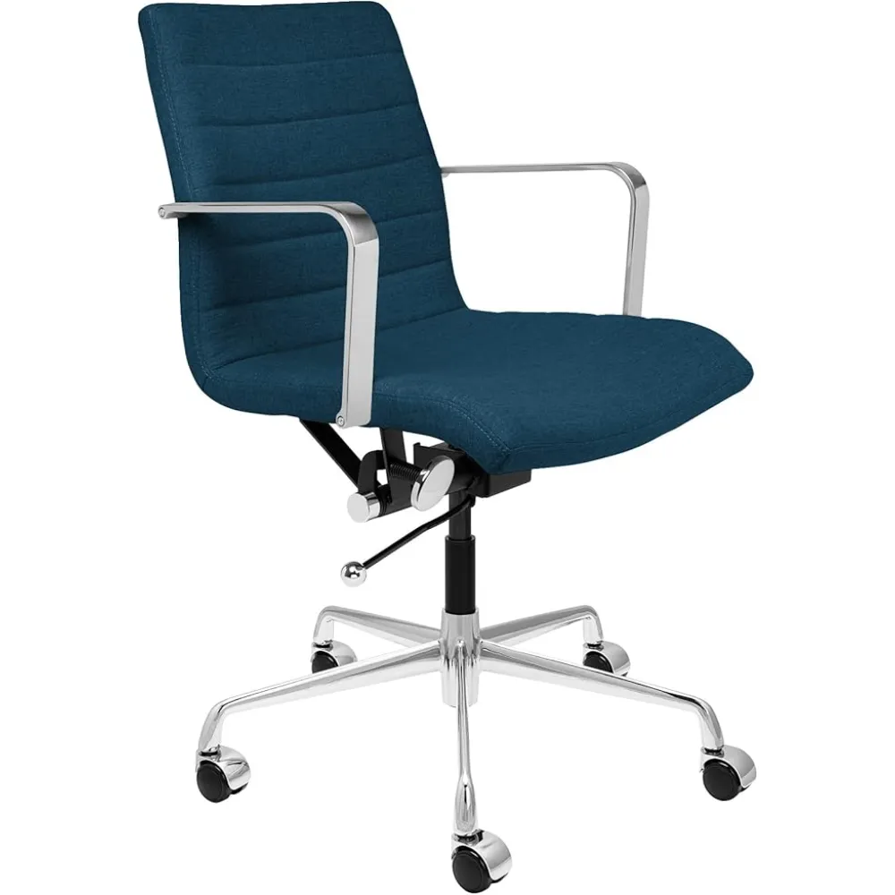 Laura Davidson Furniture SOHO II Ribbed Office Chair - Mid Back Desk Chair, Ergonomically Designed with Arm Rest & Swivel, Made of Poly-Cotton Fabric, Dark Blue Fabric, Computer Chair