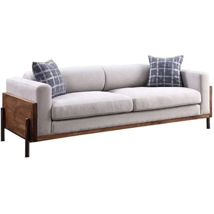 Acme Pelton Fabric Loose Back Sofa with Pillows in Walnut