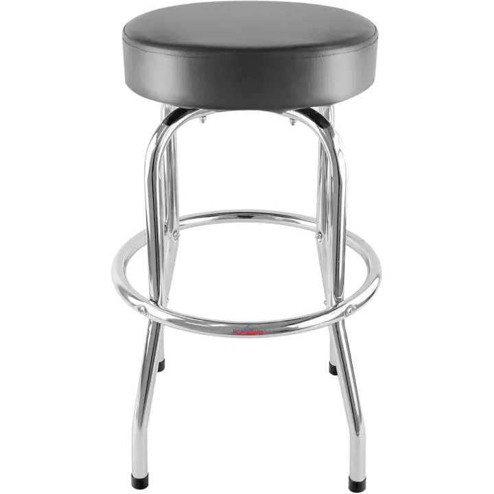 Ruedamann 29" H Swivel Bar Stool, Black Leatherette Padded Seat, Chrome Frame, Holds Up to 300 lbs, Shop Stool for Kitchen, Home Bar