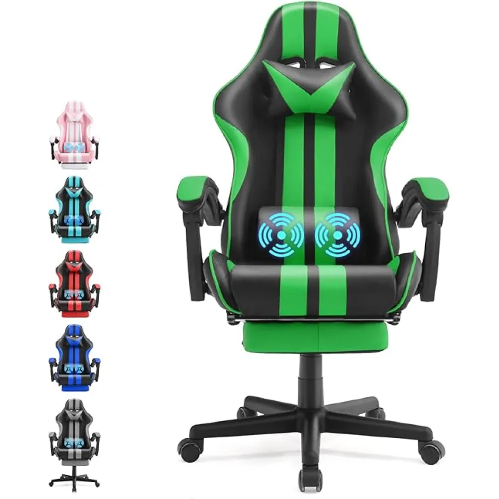 Ferghana E-Sports Chair,Green Gaming Chair,Racing Office Computer Game Chair,Ergonomic Gaming Chair,Racing Style with Headrest/Lumbar Pillow(Green)
