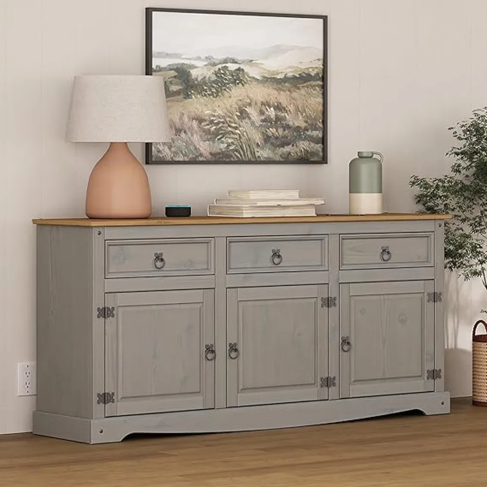 Solid Wood Sideboard Buffet 65.9" W, 16.9" D, 31.6" H - Wooden Storage Cabinet, Cupboard Console Table, Ideal for Living Room, Kitchen Island, Dining Room