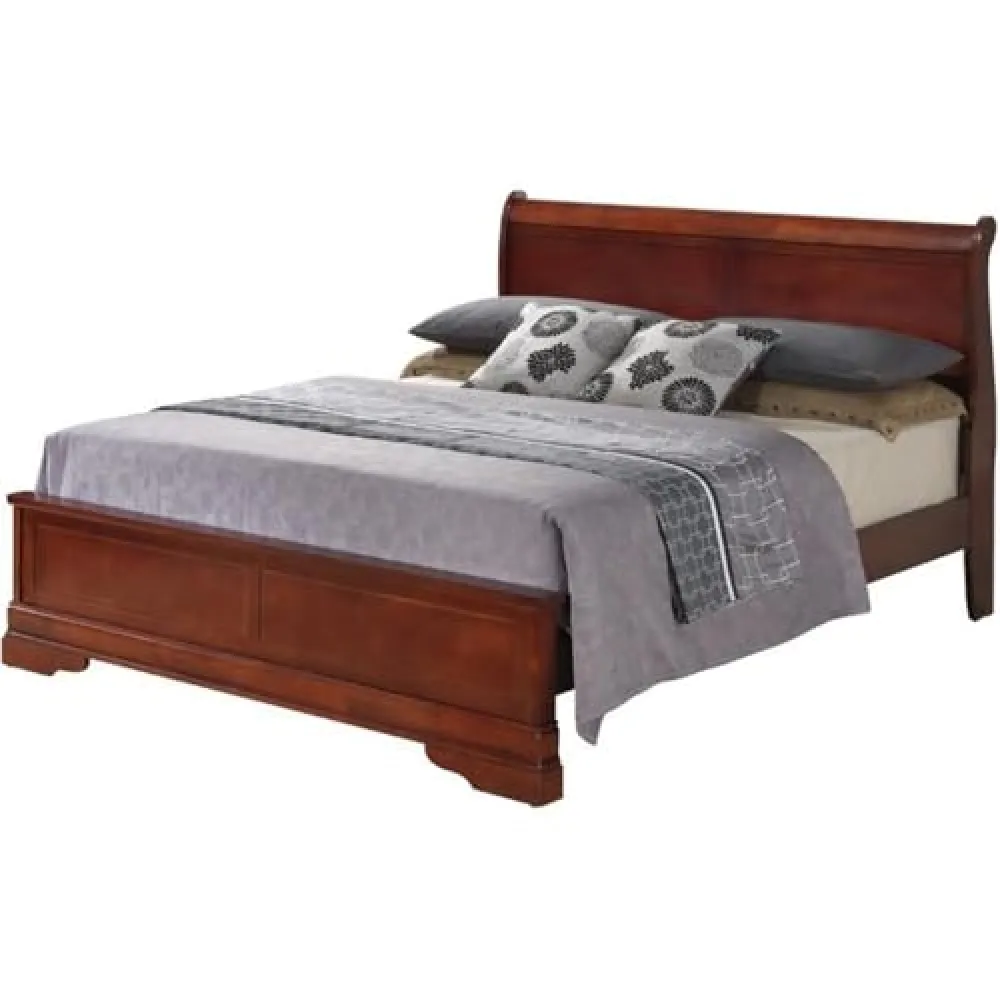Glory Furniture Louis Phillipe Queen Panel Bed in Cherry