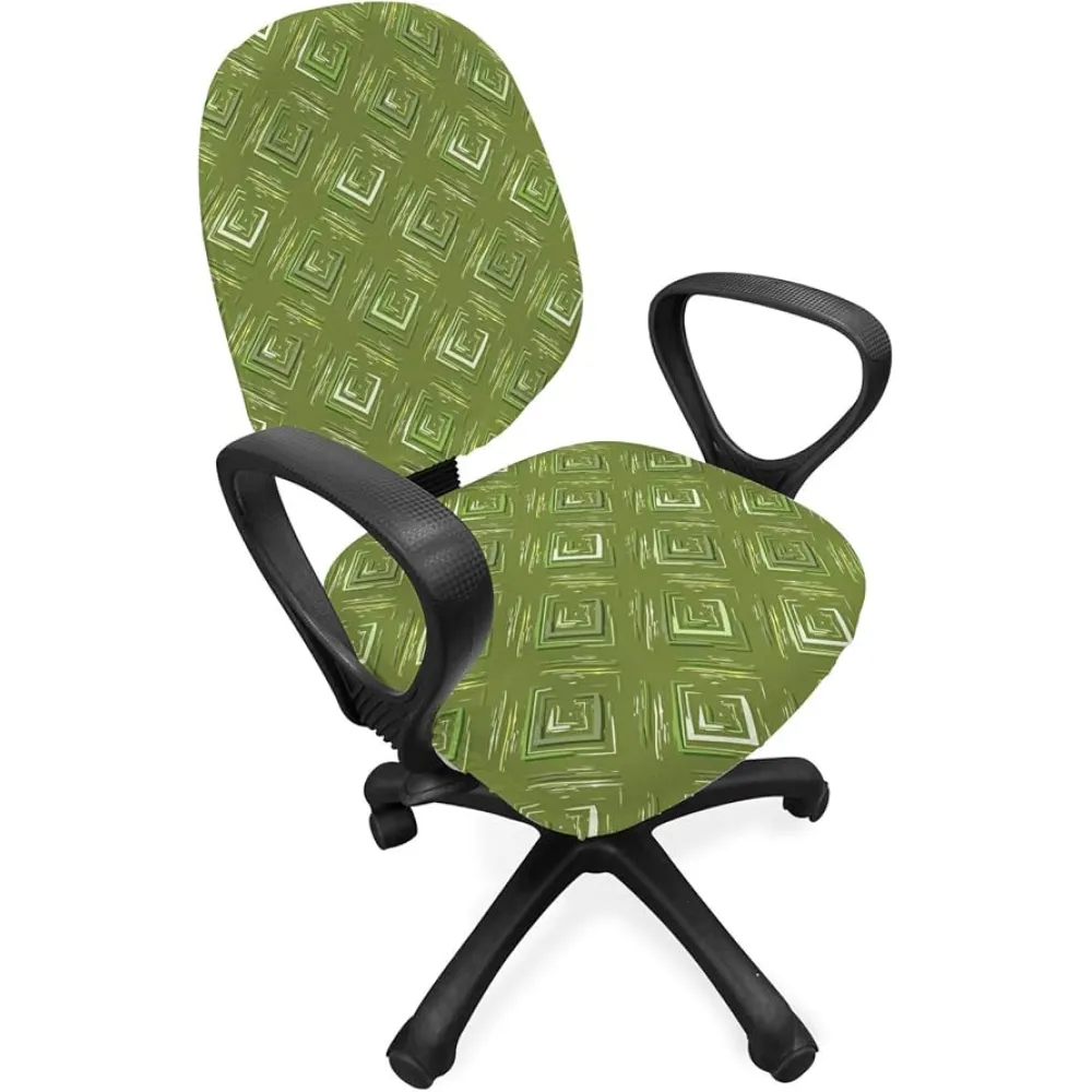 Ambesonne Olive Green Office Chair Slipcover, Grunge Geometric Pattern Square Shape Diagonal Abstract Rhombus, Protective Stretch Decorative Fabric Cover, Olive Green Coconut