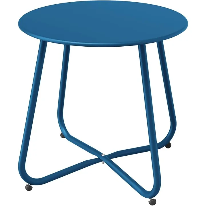 Grand patio Small Round Side Table Outdoor Side Table with Adjustable Feet 18-inch Modern End Accent Table for Patio Porch Peacock Blue