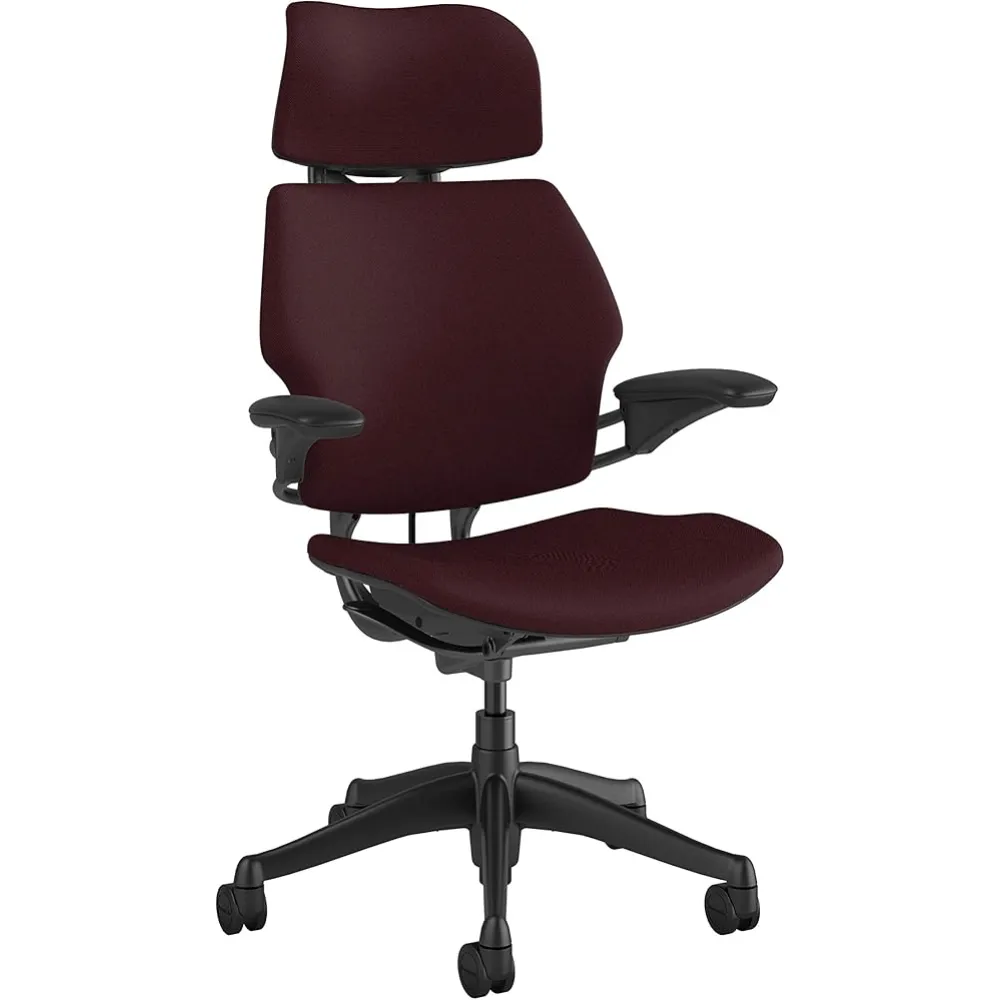Humanscale Freedom Office Chair with Headrest - Ergonomic Work Chair with Standard Height Adjustable Duron Arms - Wheels for Carpet - Graphite Frame with Granite Fourtis Fabric