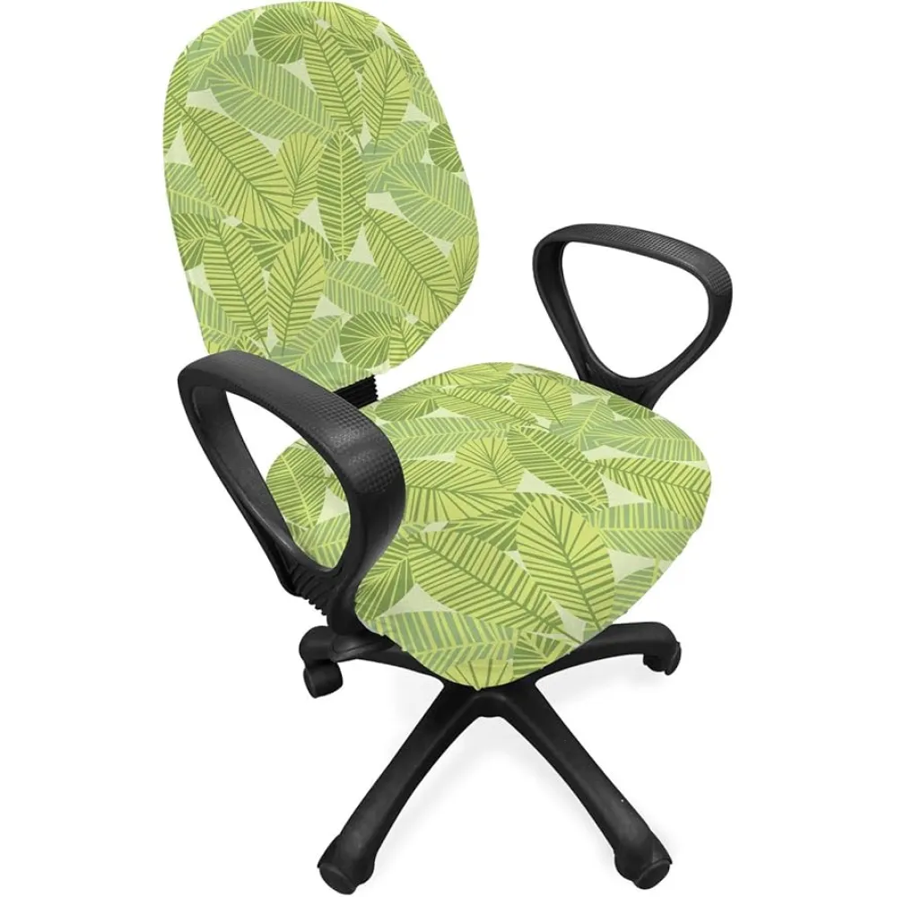 Ambesonne Botanical Office Chair Slipcover, Repetitive Simplistic Palm Leaves Illustration, Protective Stretch Decorative Fabric Cover, Cream Apple Green