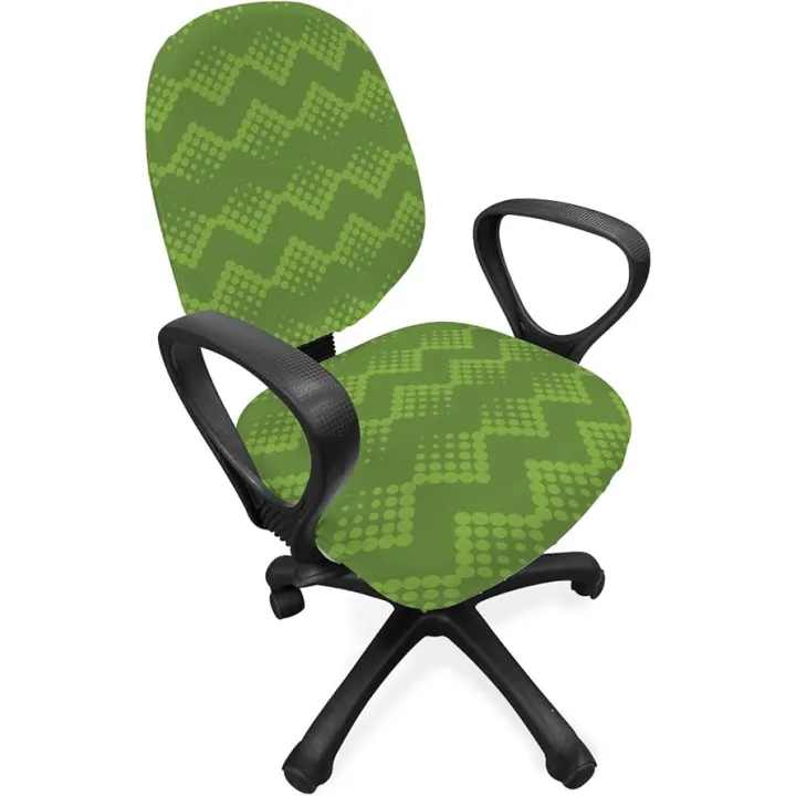 Ambesonne Abstract Office Chair Slipcover, Modern Monotone Illustration of Large and Small Circles Geometric, Protective Stretch Decorative Fabric Cover, Olive Green Pale Green