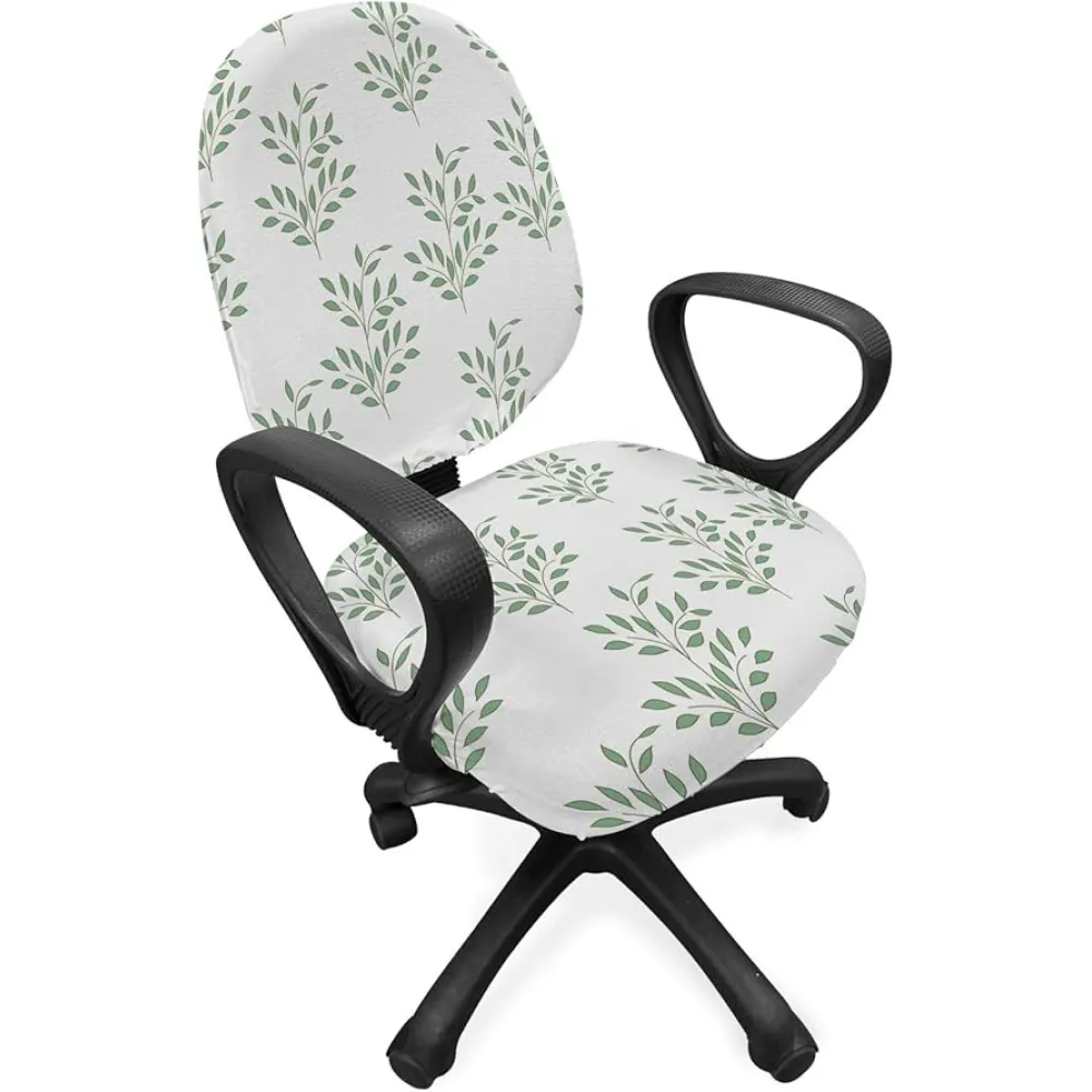 Ambesonne Floral Office Chair Slipcover, Botanical Twig Branches Gardening Foliage Growth Natural Plants Pattern, Protective Stretch Decorative Fabric Cover, Jade Green and Coconut