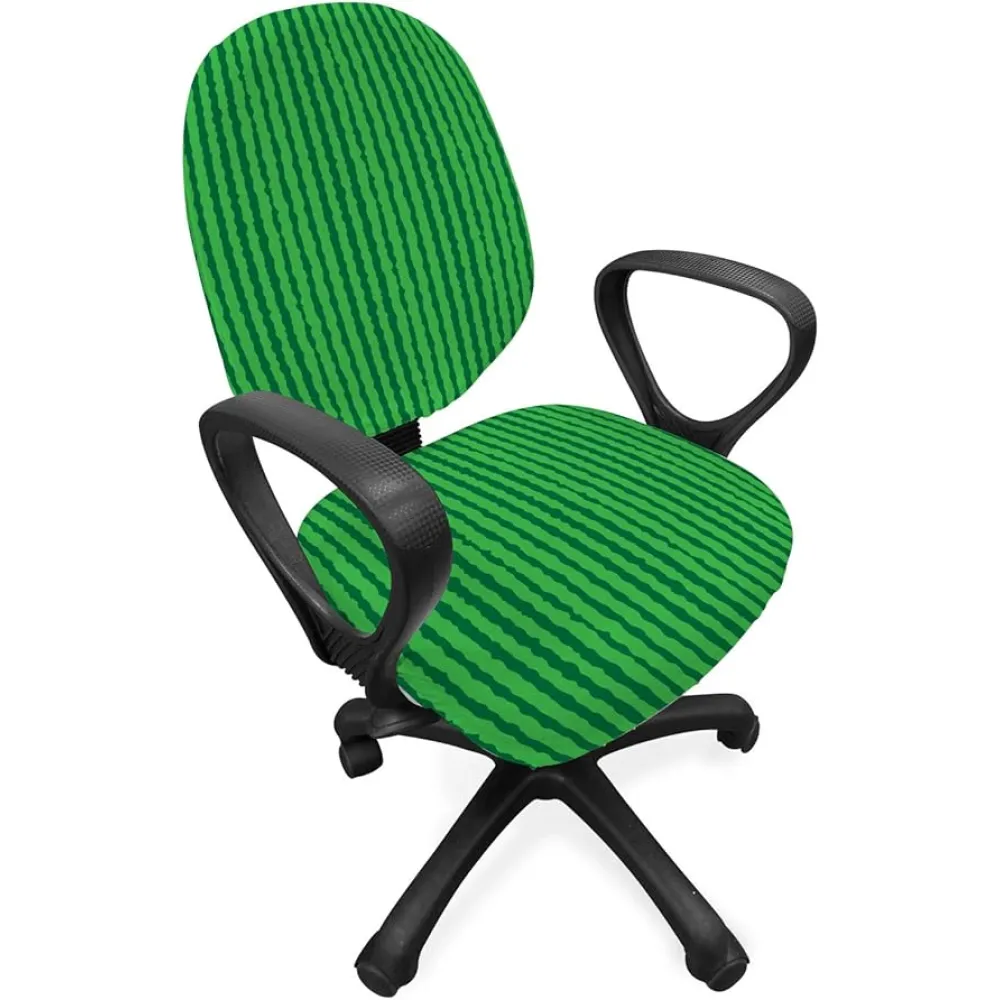 Lunarable Abstract Office Chair Slipcover, Monochrome Watermelon Design of Vertical Formless Stripes Freshness Summer Fruit, Protective Stretch Decorative Fabric Cover, Green