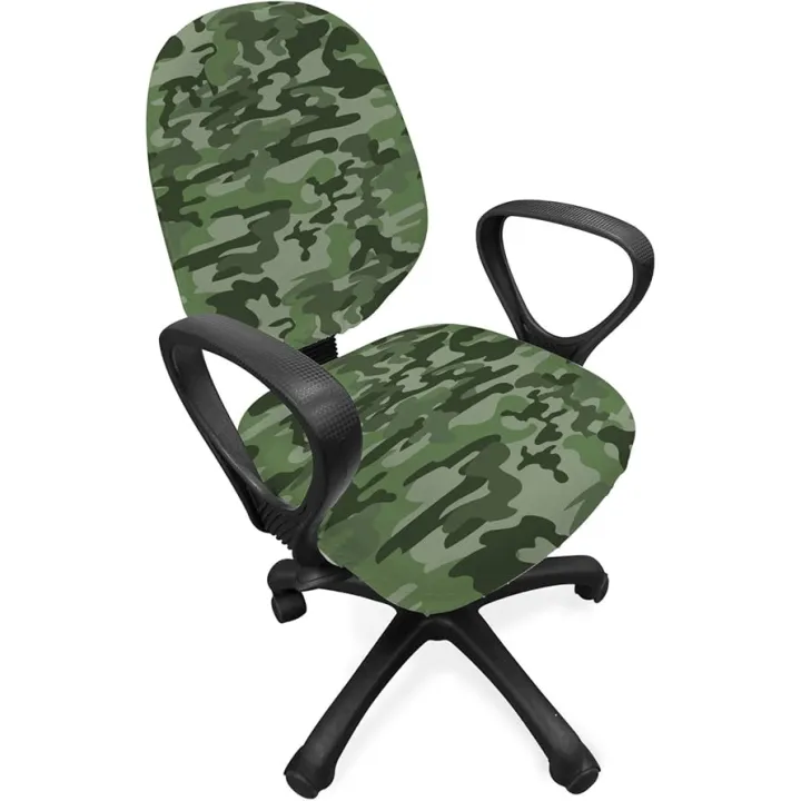 Ambesonne Forest Green Office Chair Slipcover, Abstract Pattern in Green Shades Camouflage Classical Uniform Illustration, Protective Stretch Decorative Fabric Cover, Multicolor