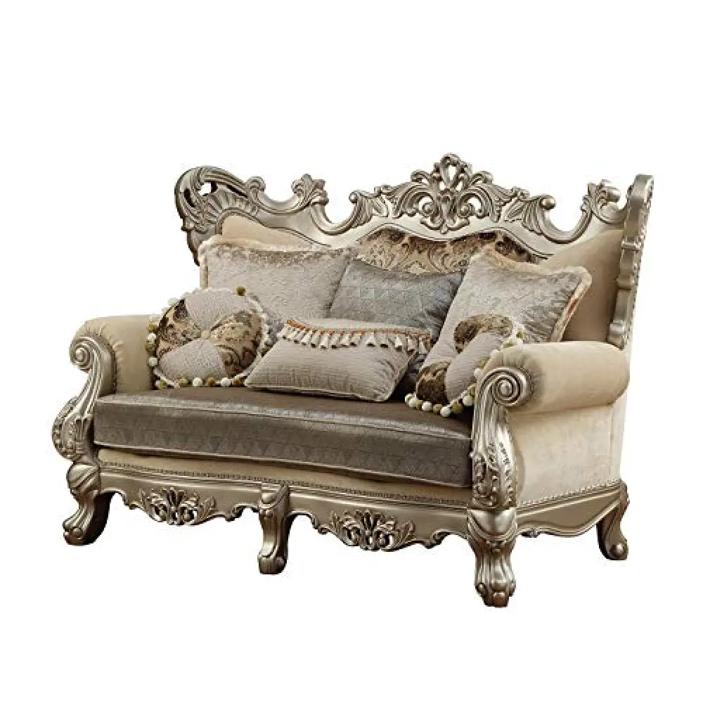 ACME Furniture Ranita Loveseat,Tan Fabric, Champagne Wood Trim