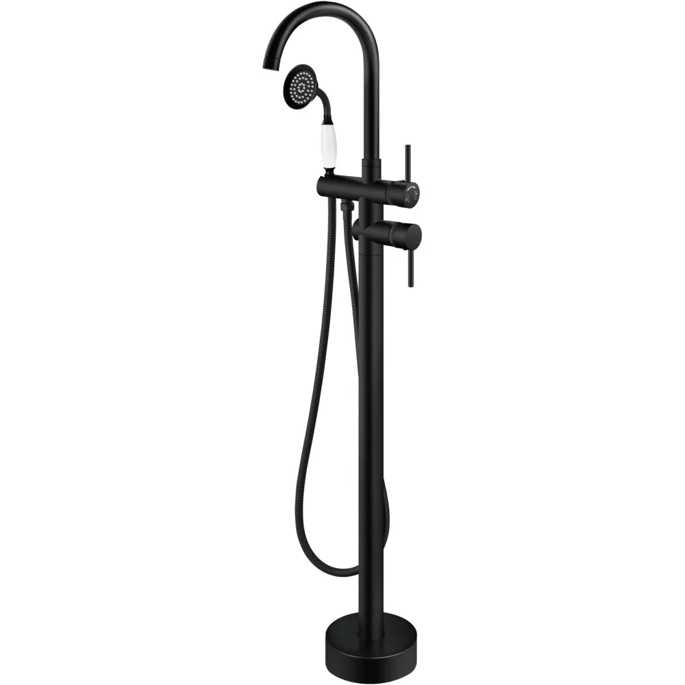 Aolemi Floor Mount Bathtub Faucet Freestanding Tub Filler Standing High Flow Shower Faucets with Ceramic Handheld Matte Black