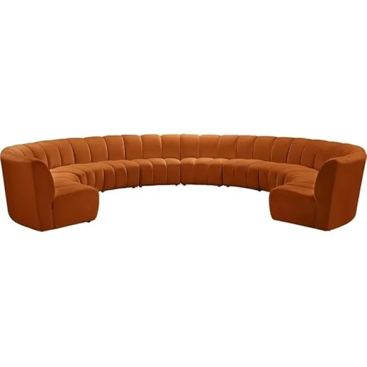 Meridian Furniture Infinity Collection Modern | Contemporary Modular Sectional with Luxurious Deep Channel Tufting, 10 Piece, Cognac